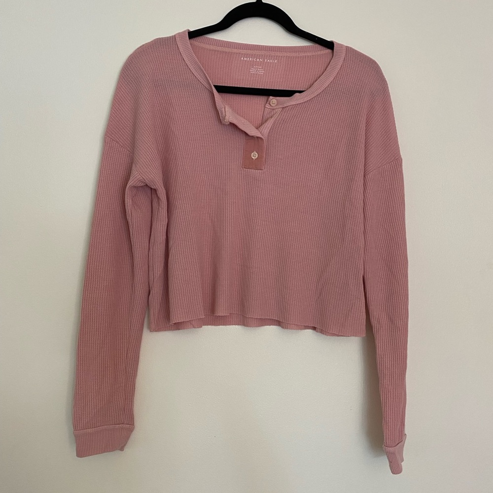 Light pink cropped thermal tee